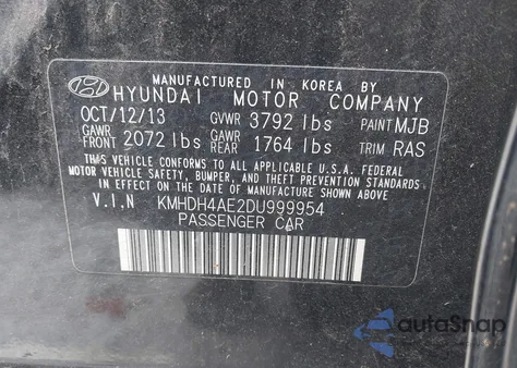 2013 Hyundai Elantra Gls z USA, uszkodzony, nr VIN KMHDH4AE2DU999954